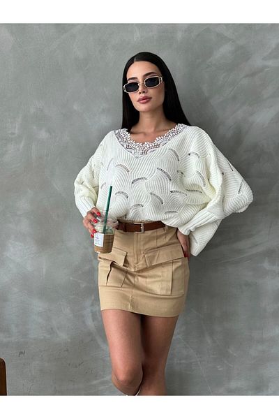 S&A Collectionn Pulover de damă din dantelă cu decolteu în V și tricotaj perforat