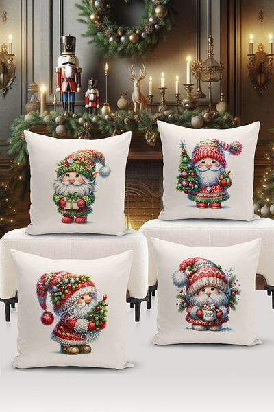 Bertille Home New Year Series - Double Sided Digital Printed 4-Piece Throw Pillow Cover Set (Christmas Christmas Cushion Cover)