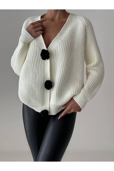 Melike Bakar Boutique Thessaloniki Knitted Knitwear Cardigan - Rose Embroidered