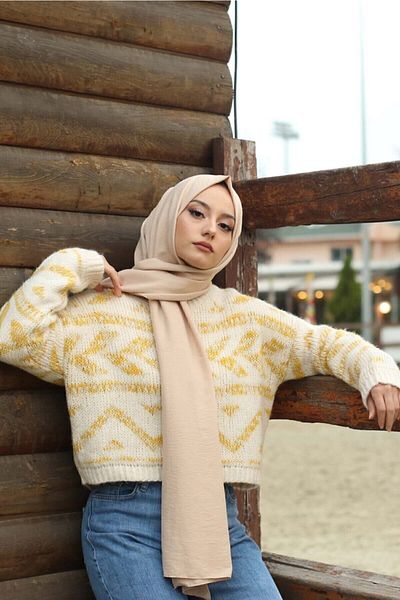 Organic Hijab Cotton Krash Jazz Shawl Model -μπεζ