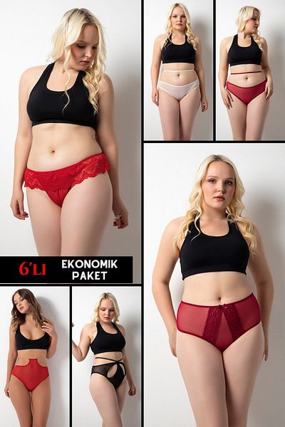 DONEX Large Size Lace Women's Panties - Pack of 6