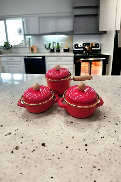 AROW Bloom Red Enamel 3-Piece Midi Pot Set