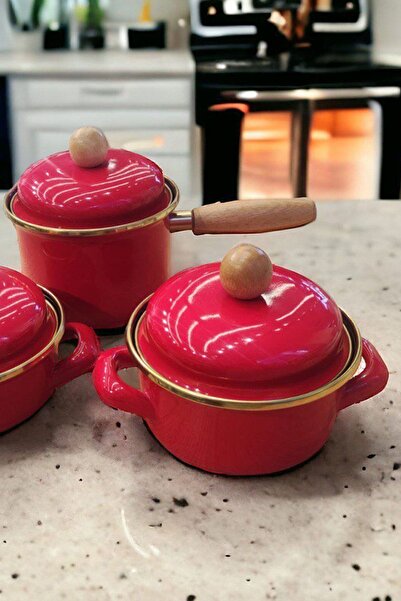 AROW Bloom Red Enamel 3-Piece Midi Pot Set