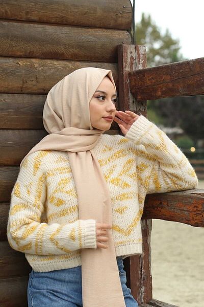 Organic Hijab Cotton Krash Jazz Shawl Model -μπεζ