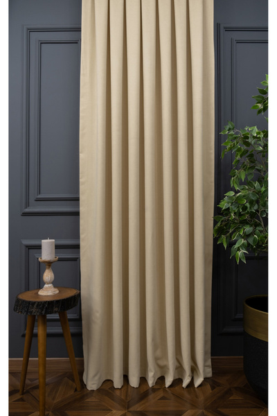 Evdepo Home Light Beige Solid Color Background Curtain, Pleat-Free Flat Planting, Extra-Powered Drawstring, Single Wing
