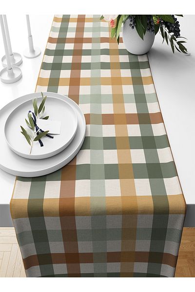 Bertille Home Plaid Patterned New Year's Runner - 140X40 Cm, Digital Print, Christmas