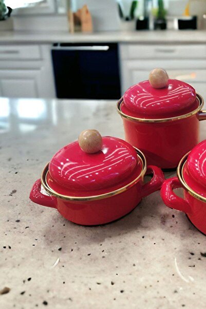 AROW Bloom Red Enamel 3-Piece Midi Pot Set