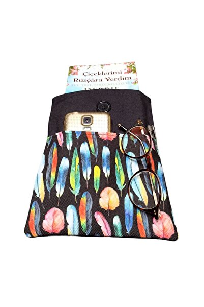 EL YAPIMI حقيبة كتب منقوشة بالريش مع جيوب - منظم