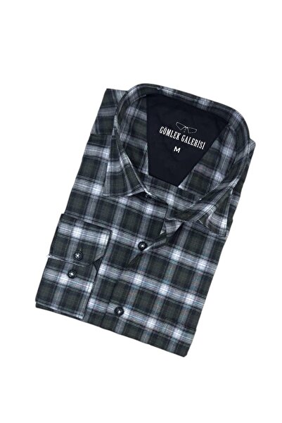 GÖMLEK GALERİSİ Plaid Cotton Men's Shirt - Comfortable Fit, Long Sleeve