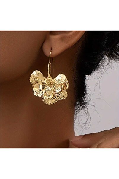 claro Kadın Gold Çiçek Tasarımlı Retro Zarif Küpe