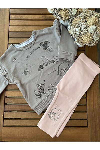 Baby Aden Winnie Pooh Baskılı Sweat Yenidoğan Taytlı Kız Bebek Takım