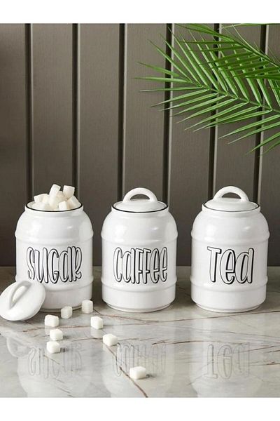 Caelia large size luxury 3-piece white spice set Tea, coffee, sugar countertop