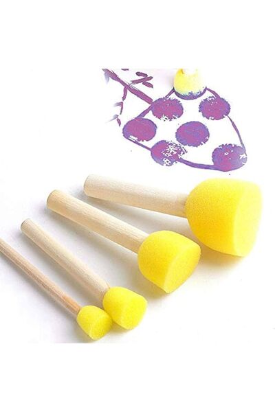 adin tasarım Pompom Brush 4 Pieces Sponge Pompom Wood Painting Brush Buffer Modeling Brush Set