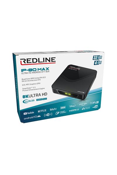 Redline IP-80 MAX 8K Ultra HD Android 12 مشغل الوسائط - 4 جيجابايت/32 جيجابايت