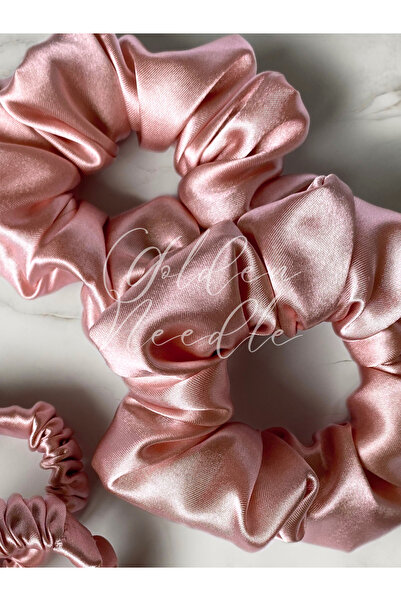 Golden Needle 2’li Pudra Pembesi Kadın Saten Scrunchie Lastik Toka