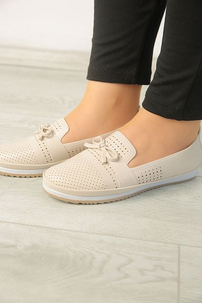 ASL SHOES STORE Women's Daily Orthopedic Ballerinas - Skin Hole and Bow Shoes