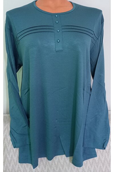 Anne Green Oversize Combed Cotton Blouse - Long Sleeve, Crew Neck Er Clothing Mother