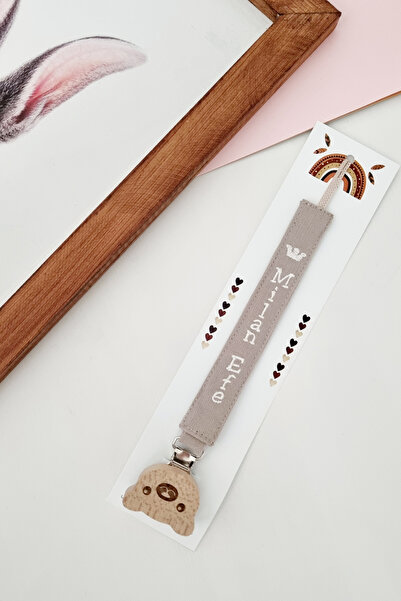 BABYHANDLOVE İsimli Ahşap Klipsli Bej Isimli Emzik Zinciri