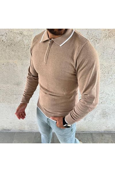 LUPERCUS Μπεζ Slim Fit Knitwear Polo Neck Ανδρικά