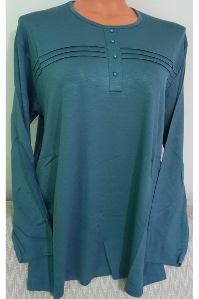 Anne Green Oversize Combed Cotton Blouse - Long Sleeve, Crew Neck Er Clothing Mother