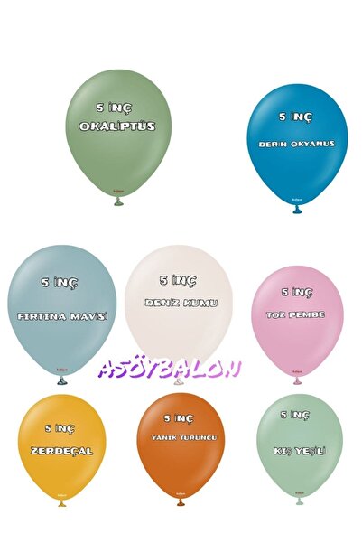 asöy Kalisan Retro Deniz Kumu 5 Inç Küçük Boy 10 Adet Retro Pastel Mat Balon