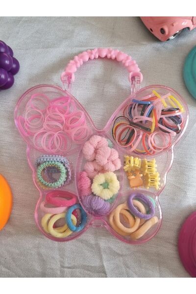 Brassito Kız Çocuk Kutulu Toka Seti Pembe  kelebek çocuk toka perma lastik to...