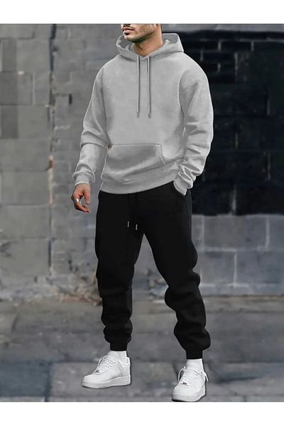 EYAX MODA Σετ φόρμας Unisex Plus Size - Φούτερ με κουκούλα και Jogger Bottom