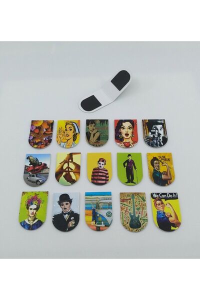 Giftsturkiye Small Size Vintage Retro Bookmark with Magnet Inside (15 Pieces)