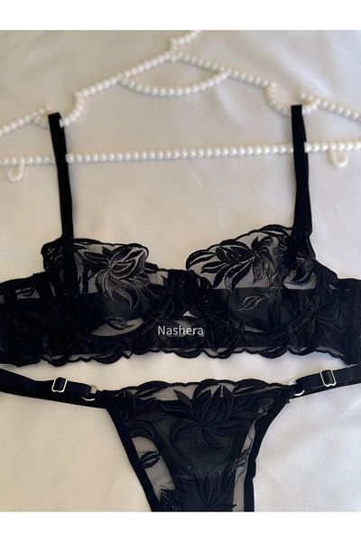 Nashera Σετ σουτιέν και εσώρουχα Mia Black Rose Brode Underwire Tulle