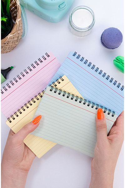 Dream Notes مجموعة دفتر ملاحظات مكونة من 4 قطع ملونة - 9x15 سم، 50 ورقة دفتر ملاحظات للمدرسة