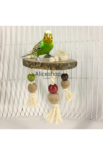 aliceshop Natural Wood - Beaded Perlen Perch with Stress String