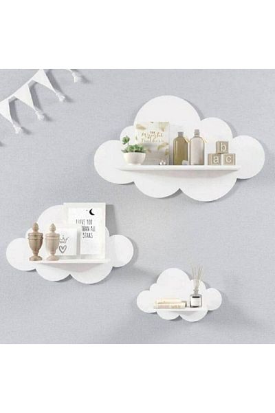 EMTA 3 Piece White Cloud Shelf Set Children's Room Accessory Decoration Wall Shelf