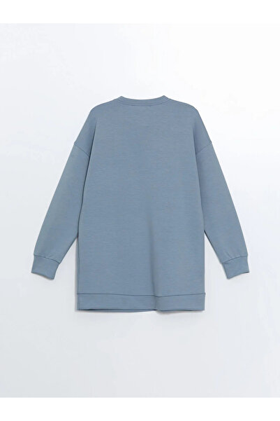 LC Waikiki LCW Modest - Матова синя дамска туника с качулка и велосипедна яка