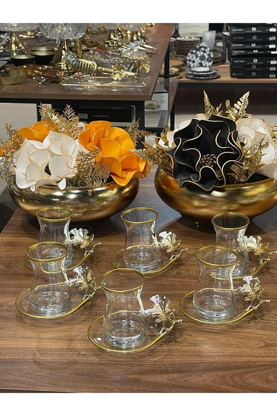 Paşabahçe Special Series 6-Piece 12 Piece Butterfly Tea Set, Tea Set, Gift