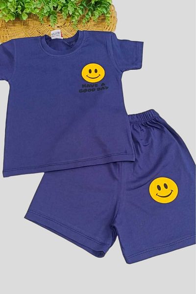 dinamik çocuk Unisex Children's Smiley Face Printed Top and Bottom Set of 2 Summer Thin