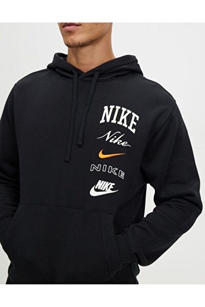 Nike Αθλητικό φούτερ με κουκούλα Sportswear Club Fleece ''Stacked Graphics'' Μαύρο ανδρικό φούτερ