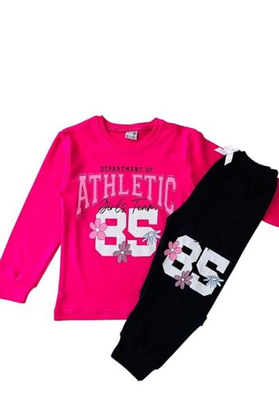 Pijamax Girl - 100% Cotton, Long Sleeve, Crew Neck, Pink Black Athletic 85 Printed Pajamas Set