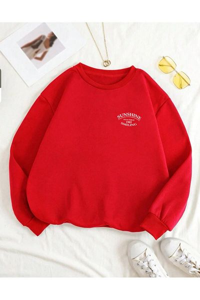 MODARİCH Φούτερ Red Sunshine Smiling με στάμπα Oversize - Ροζ Ροζ Λαιμόκοψη