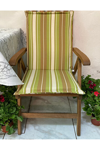 YASTIKMİNDER Koton Kumaş Yeşil Kahve Krem 2 Kademeli Arkalıklı Şezlong Sandalye Minderi