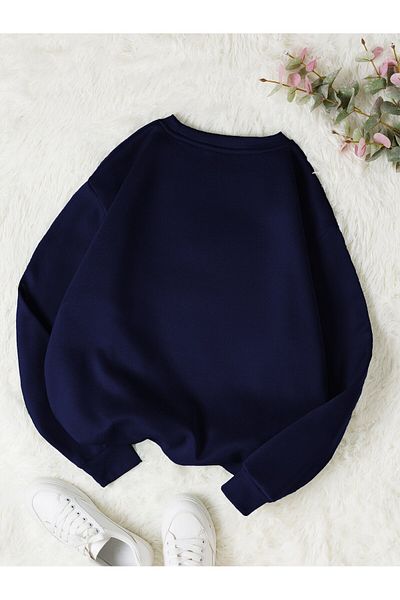 MODARİCH Суитшърт Brooklyn New York Oversize - тъмносин, с повдигнато кръгло деколте