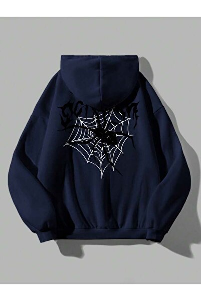 MODARİCH Navy Blue Oversize Hooded Sweatshirt - Scream Network Printed