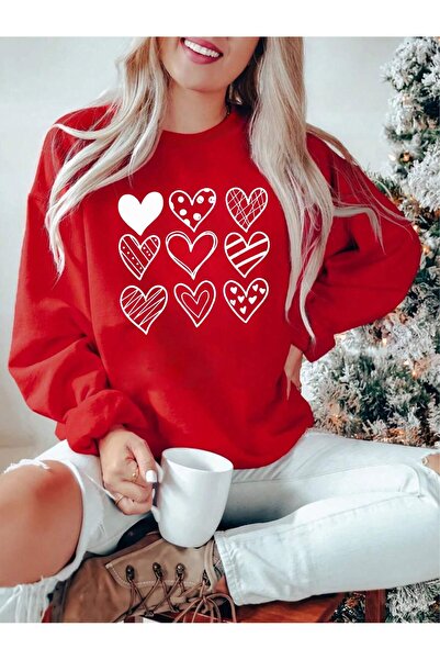 MODARİCH Forme de inimă cu model roșu - Hanorac gros de iarnă, decolteu supra...