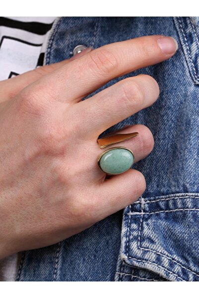 esha خاتم نسائي قابل للتعديل من الأحجار الطبيعية من العقيق الأخضر