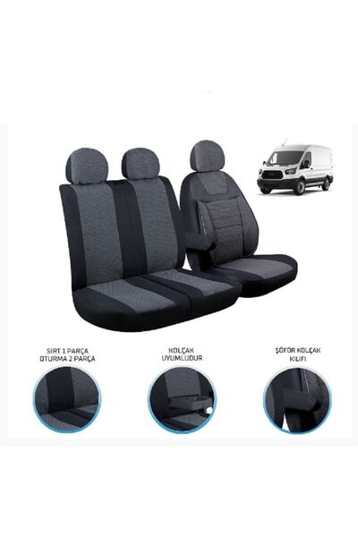 Genel Markalar Ford Transit 2013 Sonrası Uyumlu Lüx Oto Koltuk Kılıfı Birebir Araca Özel Ticari 2+1 FÜME
