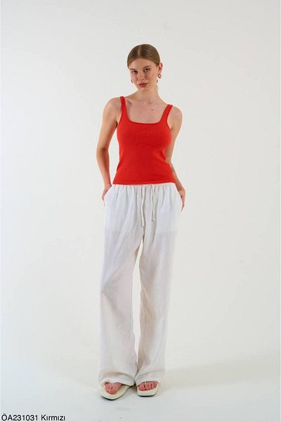 Liora Women's Premium Ribbed Red Thin Strap Tank Top