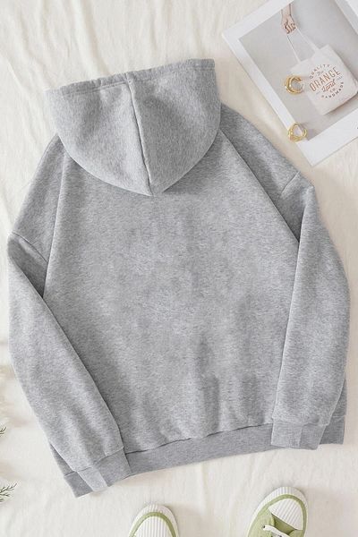 MODARİCH Φούτερ Oversize Kafadar Bears - Γκρι στάμπα, ροζ κουκούλα