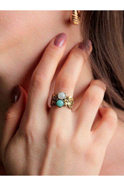 esha خاتم نسائي عتيق قابل للتعديل من الأحجار الكريمة الطبيعية بحجر القمر الأمازونيت