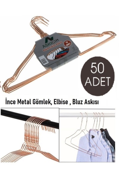 askıcım 50 ADET Gömlek ve Bluzlar için Bakır İnce Metal Elbise Askısı / Dolap...
