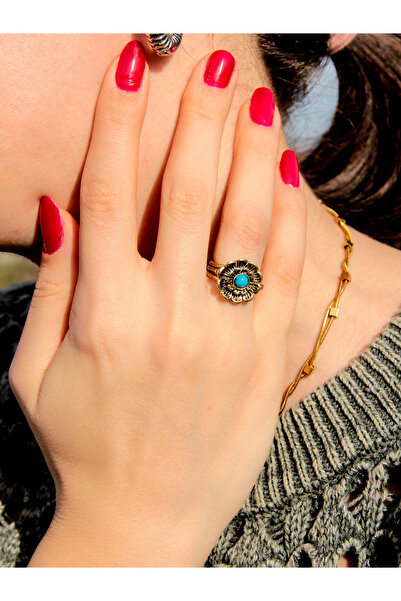 esha الحجر الطبيعي الفيروز الحد الأدنى من الحجر الطبيعي نموذج زهرة أصيلة المرأة حلقة قابلة للتعديل