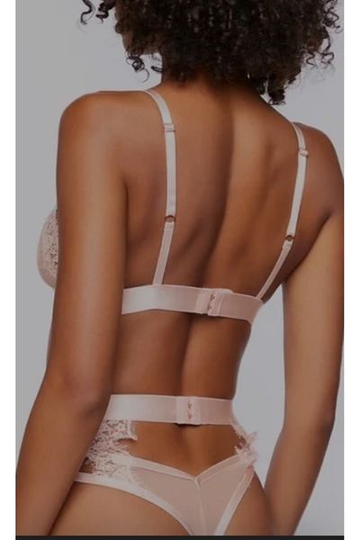 ARDSU 2 Pieces Lingerie Set - Pink Thong Bralet and Transparent Bra Panties Hot
